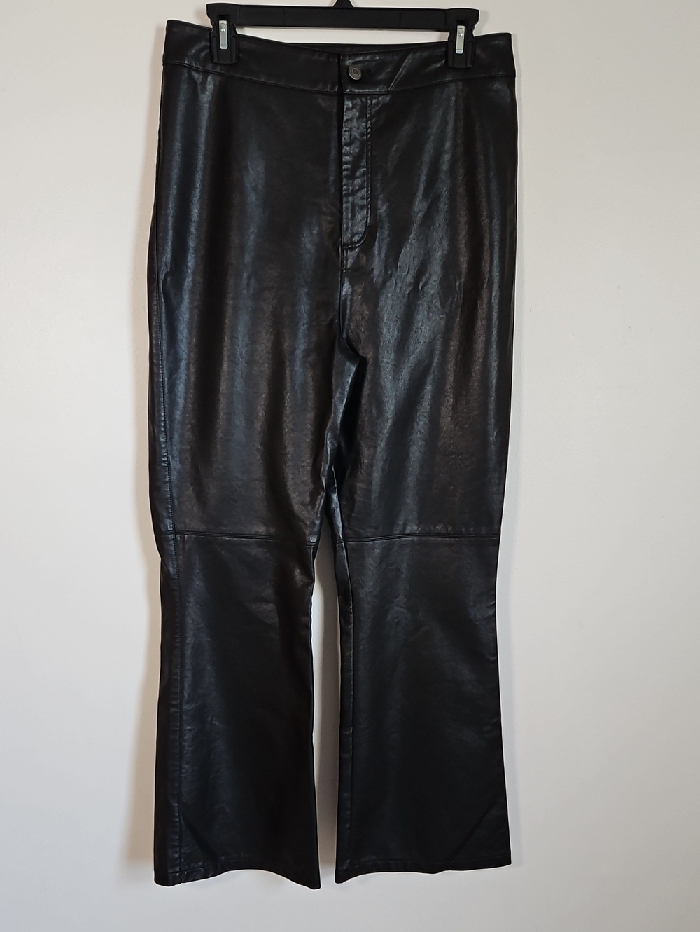 Free People Faux Leather Pant Black Bootcut SZ12 Button Fly High Rise